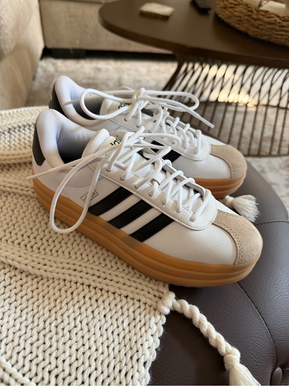White and Black woman’s Platform Sneakers with Gum Sole